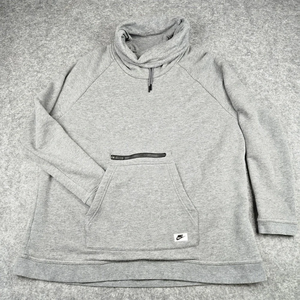 Nike Sportswear Spellout Womens Size XL Gray Funnel Neck Pullover Sweatshirt - Picture 1 of 11